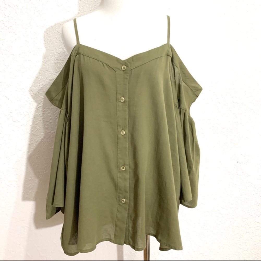 NWT Nordstrom BP Cotton Off the Shoulder Top Olive